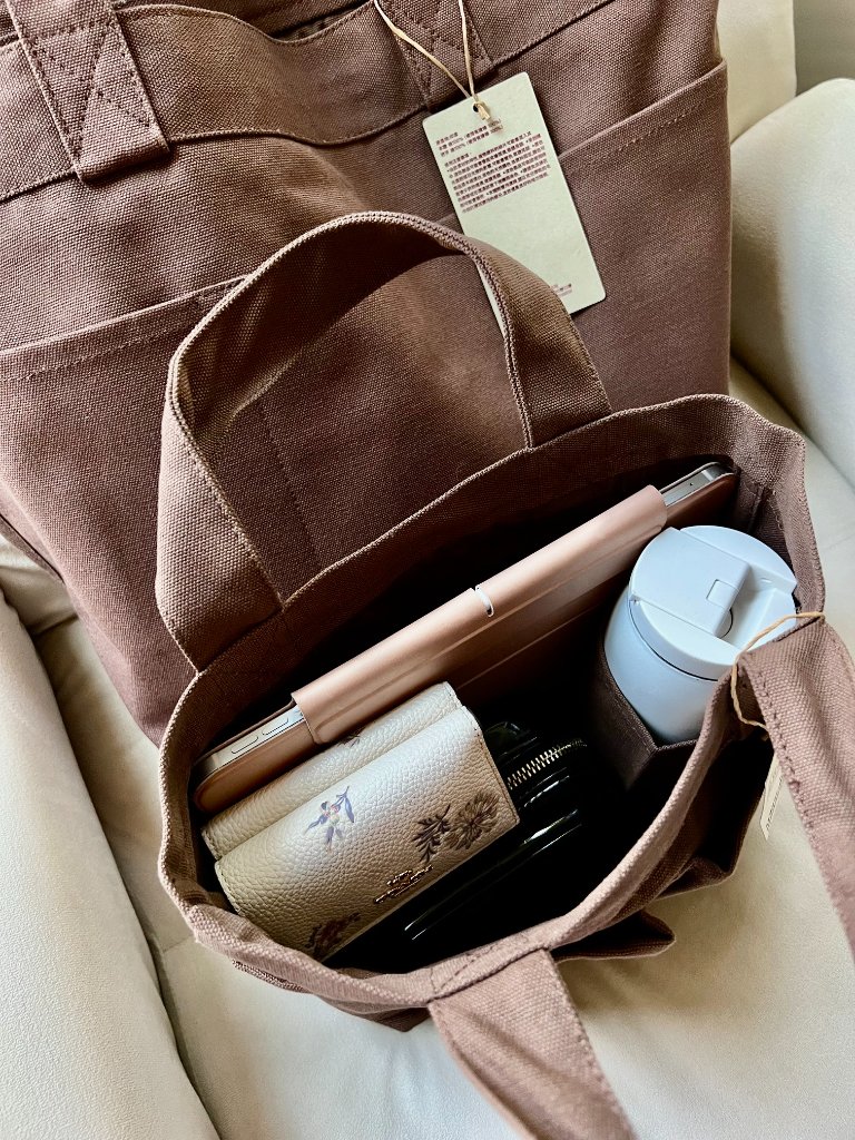 Muji Mocha Brown Canvas Tote Set Large + Mini Nwt — image 8 of 8